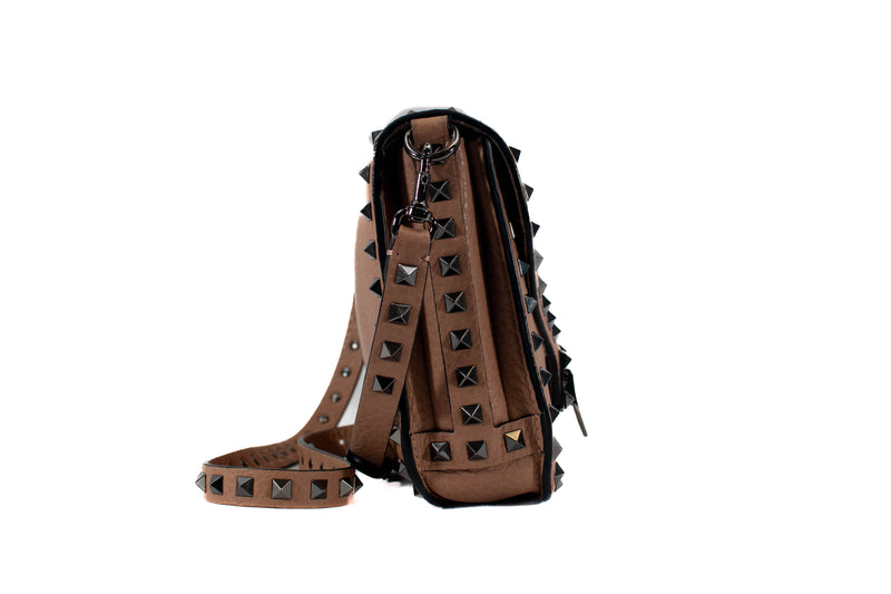 Valentino Beige Grain Leather Guitar Rockstud Rolling Crossbody Bag