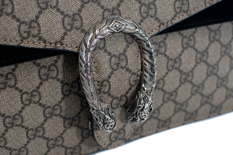 Gucci Black & Beige Small GG Supreme Monogram Crystal Small Dionysus Shoulder Bag