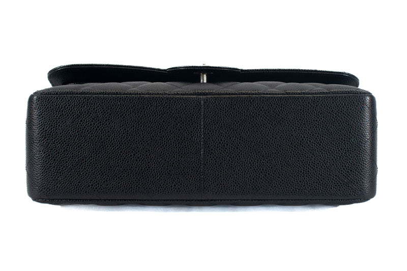 Chanel Black Caviar Leather Jumbo Double Flap SHW Shoulder Bag