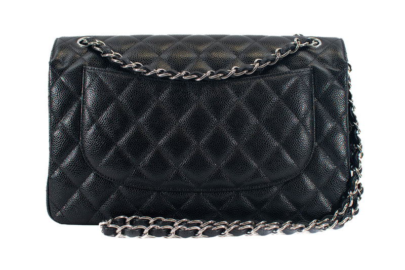 Chanel Black Caviar Leather Jumbo Double Flap SHW Shoulder Bag