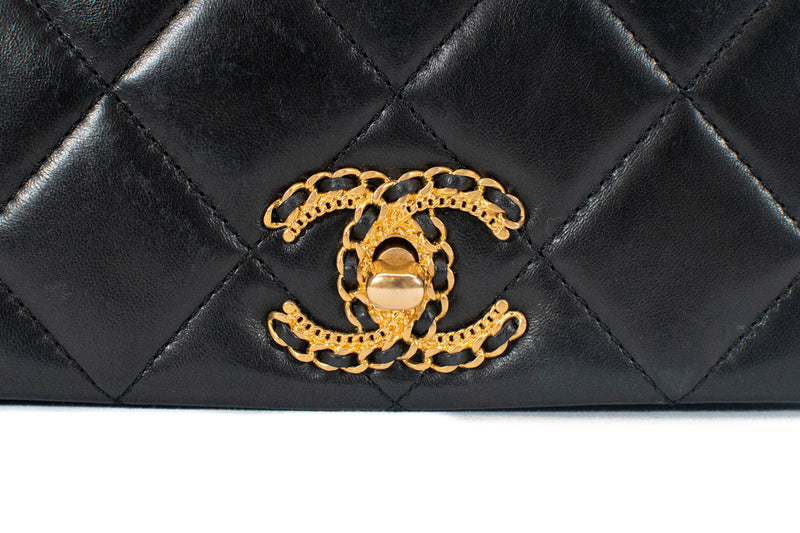 Chanel Black Quilted Lambskin On And On Compartment Medium Full Flap Bag