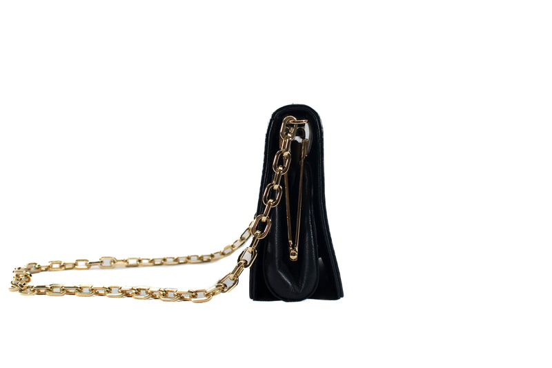 Tory Burch Black Crocodile Embossed Leather Clutch Shoulder Bag