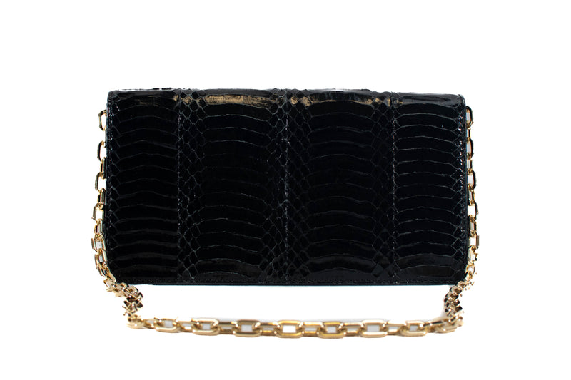 Tory Burch Black Crocodile Embossed Leather Clutch Shoulder Bag