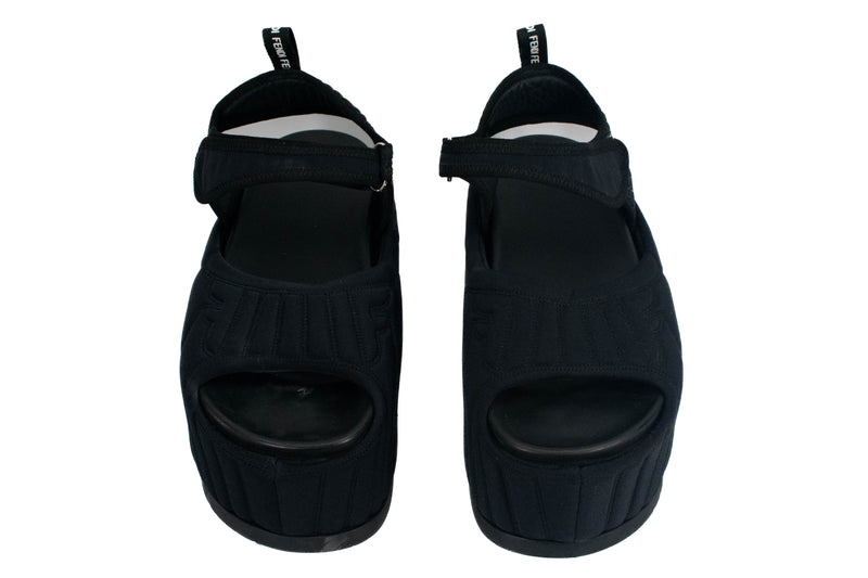 Woman's Fendi Black Quilted Fabric Platform Sandals Size 40