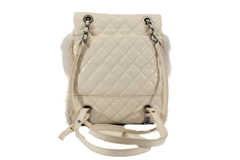 Chanel Mountain Backpack Cream Shearling with Quilted Calfskin