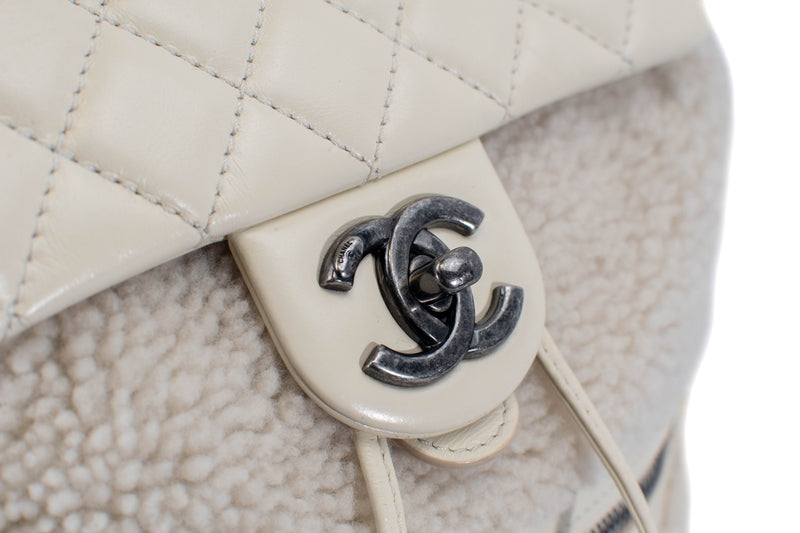 Chanel Mountain Backpack Cream Shearling with Quilted Calfskin