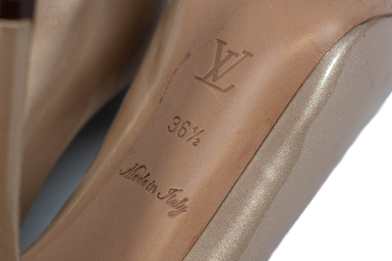 Louis Vuitton 'Oh Really" Light Brown Patent Leather Open Toe Pumps Size 36.5