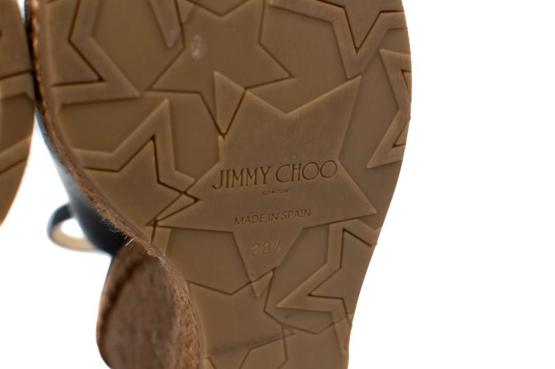 Jimmy Choo Black Leather & Cork Amely Slingback Wedges Size 38.5