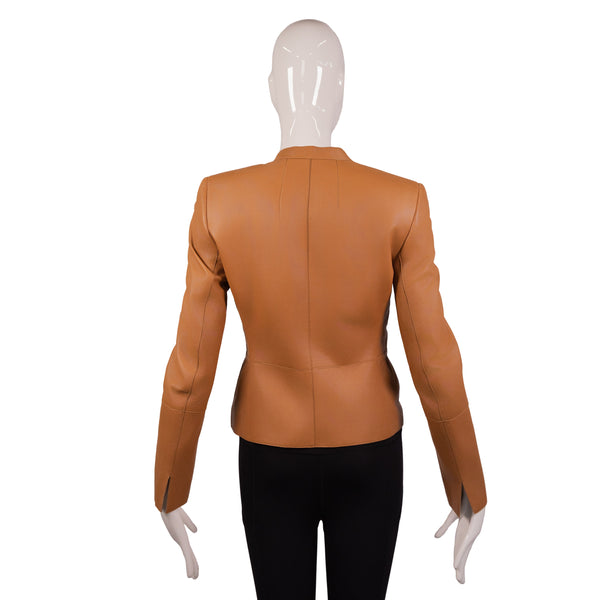 Akris Brown Leather Collarless Jacket Size 4