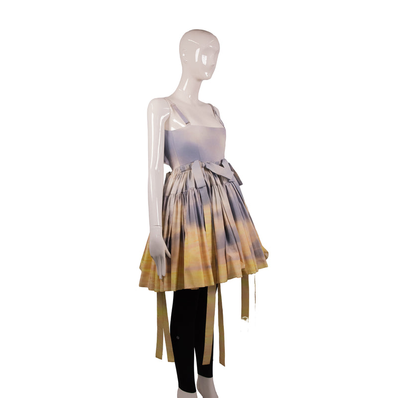 Alexander McQueen Blue Yellow Cream Sunset Tiered Dress  Size 36 (NWT)