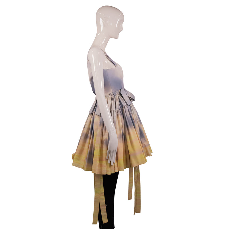 Alexander McQueen Blue Yellow Cream Sunset Tiered Dress  Size 36 (NWT)