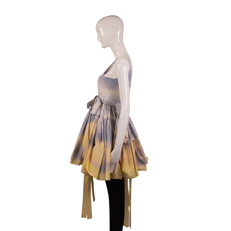 Alexander McQueen Blue Yellow Cream Sunset Tiered Dress  Size 36 (NWT)