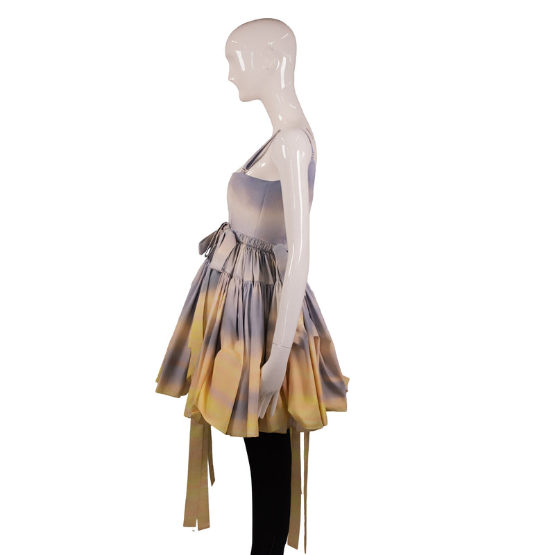 Alexander McQueen Blue Yellow Cream Sunset Tiered Dress  Size 36 (NWT)