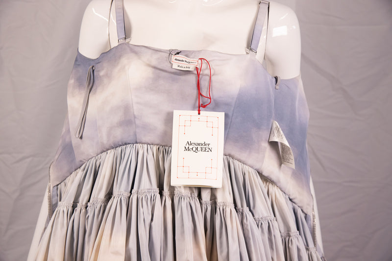 Alexander McQueen Blue Yellow Cream Sunset Tiered Dress  Size 36 (NWT)