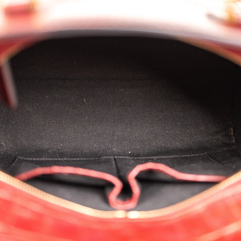 Alexander McQueen Burgundy Padlock Zip Around Croc Embossed Tote