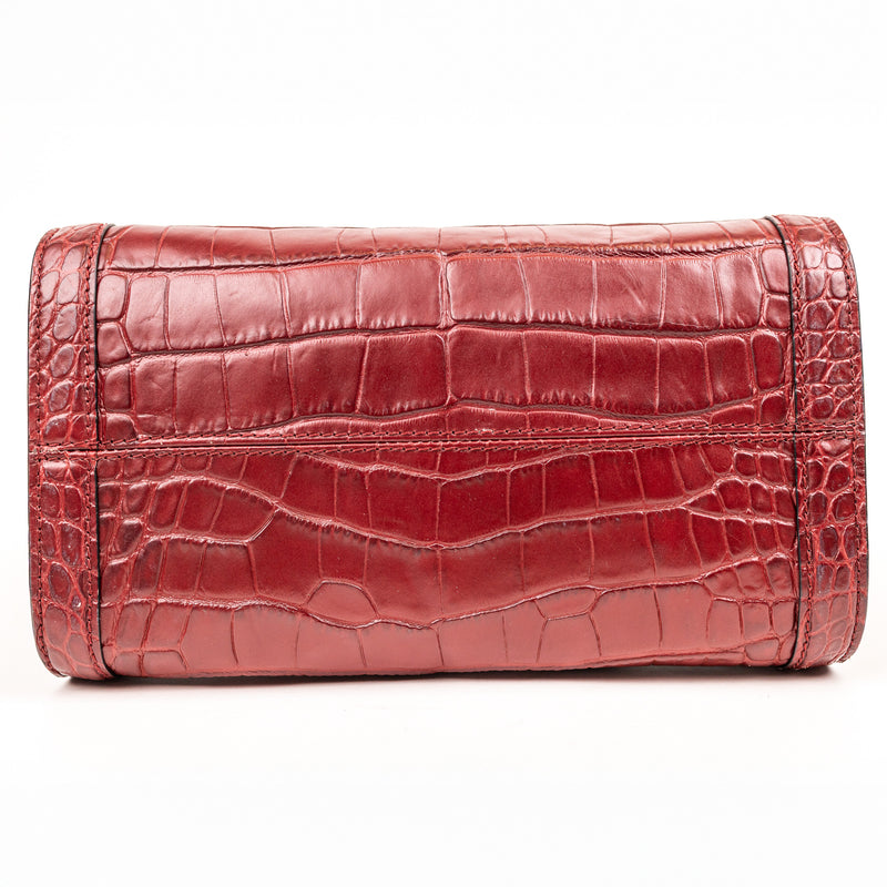 Alexander McQueen Burgundy Padlock Zip Around Croc Embossed Tote