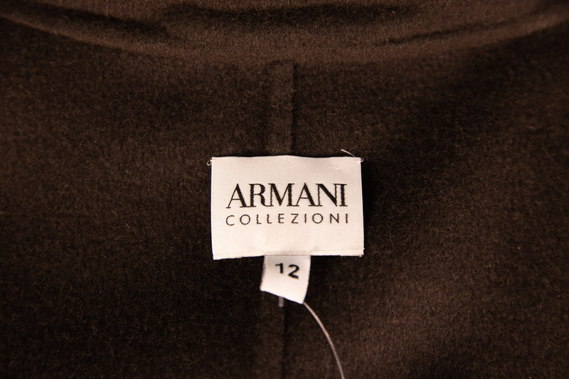 Armani Collezioni Brown Belted Flared Collar Coat Size 12