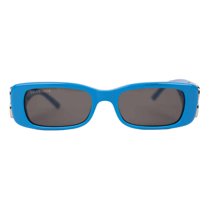 Balenciaga Blue Mirror B Sunglasses with Silver Hardware