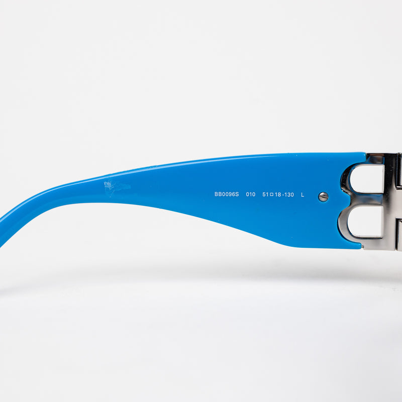 Balenciaga Blue Mirror B Sunglasses with Silver Hardware