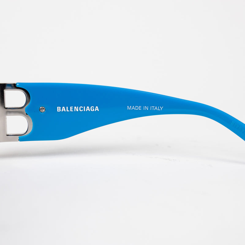 Balenciaga Blue Mirror B Sunglasses with Silver Hardware