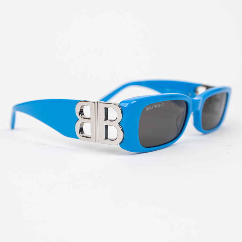 Balenciaga Blue Mirror B Sunglasses with Silver Hardware