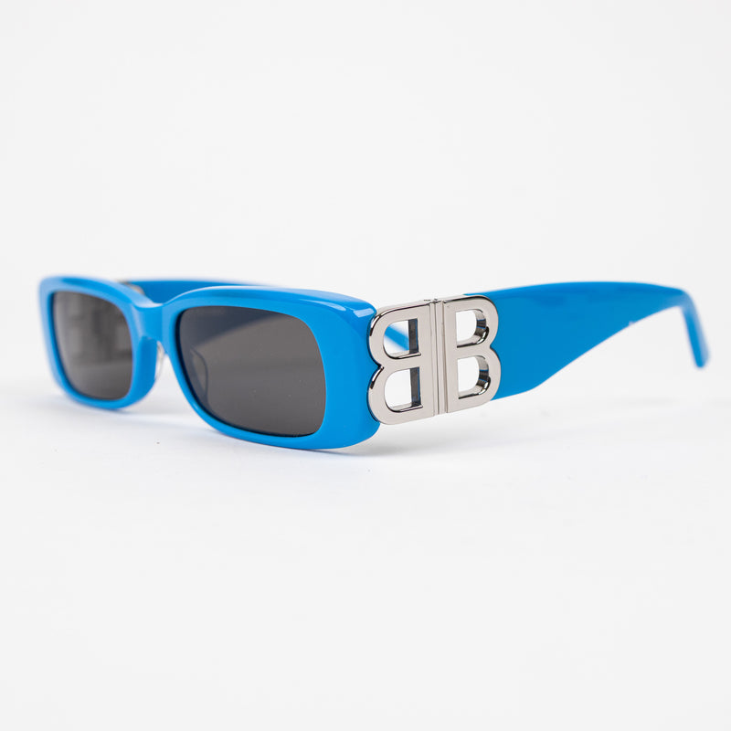 Balenciaga Blue Mirror B Sunglasses with Silver Hardware