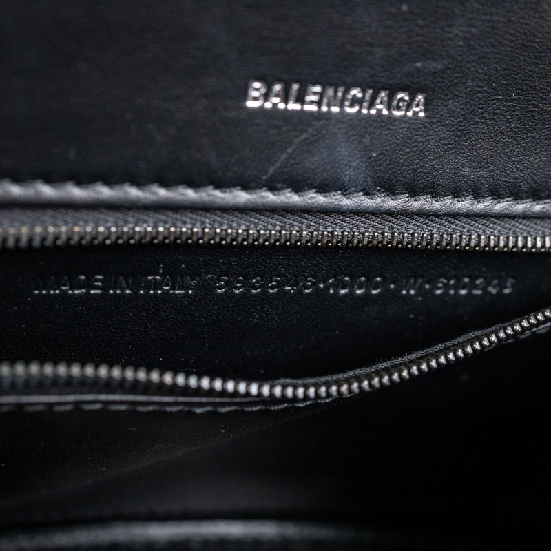 Balenciaga Black Hourglass Embossed Croc Leather Handbag