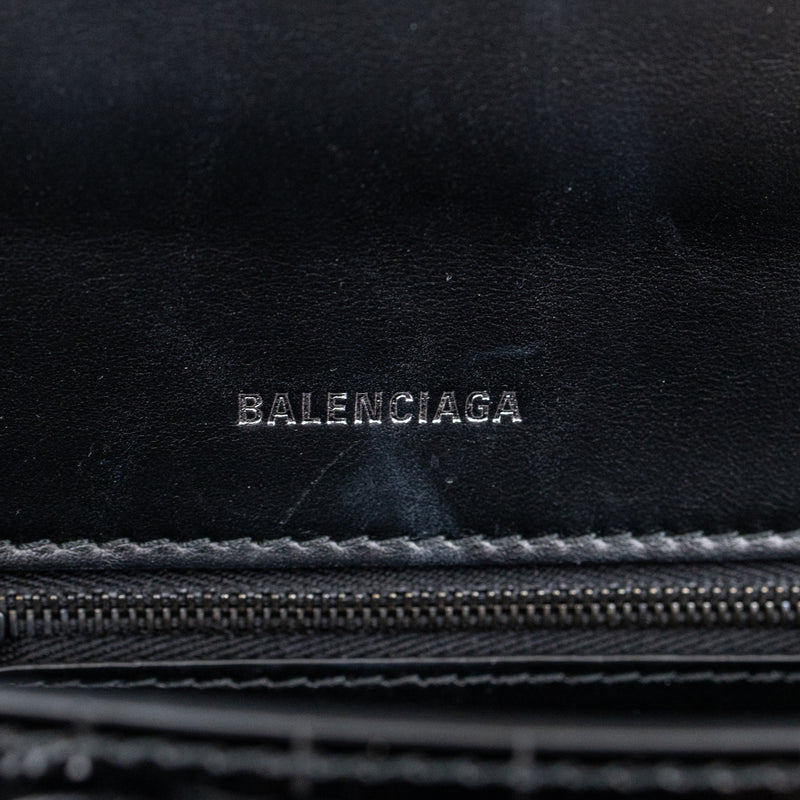 Balenciaga Black Hourglass Embossed Croc Leather Handbag