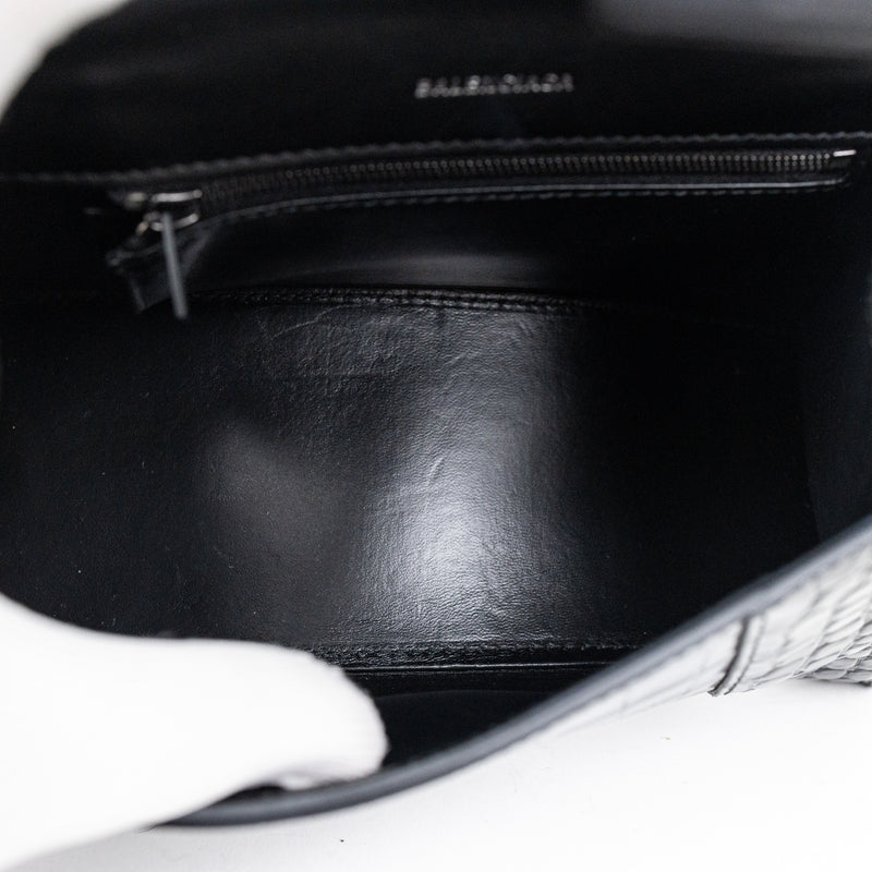 Balenciaga Black Hourglass Embossed Croc Leather Handbag