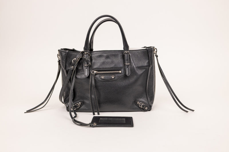 Balenciaga Black Grained Leather Papier Mini Tote