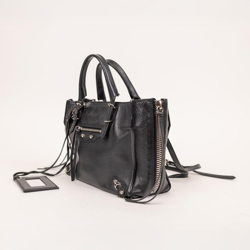Balenciaga Black Grained Leather Papier Mini Tote