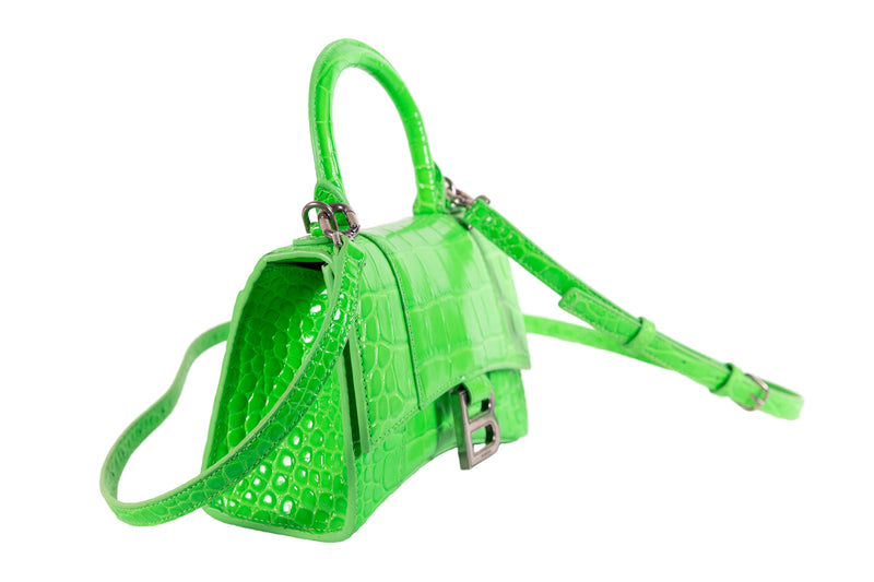 Balenciaga Hourglass Croc-Embossed Leather Belt in Bright Green Balenciaga Bright Green Croc Embossed Hourglass XS with  main image 2