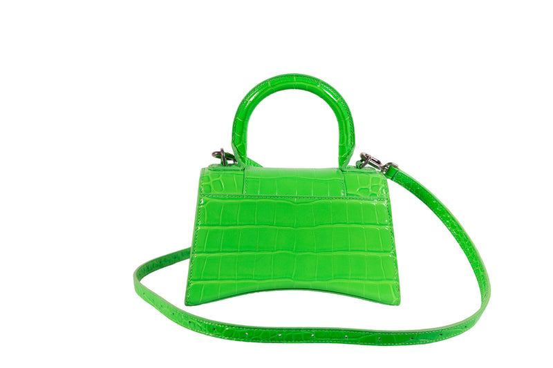 Balenciaga Hourglass Croc-Embossed Leather Belt in Bright Green Balenciaga Bright Green Croc Embossed Hourglass XS with  main image 3