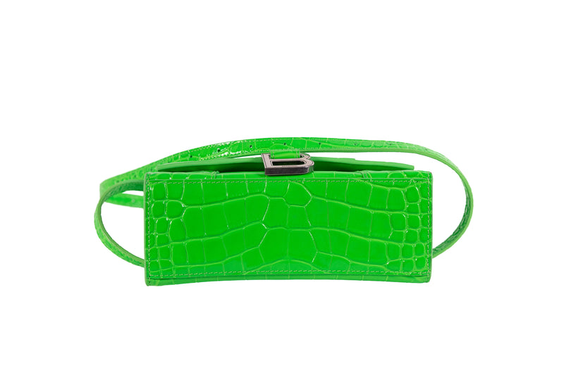 Balenciaga Bright Green Croc Embossed Hourglass XS with 
