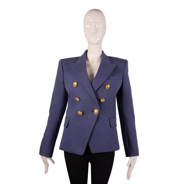 Balmain Blue Knit Shoulder Pad Blazer Size 38