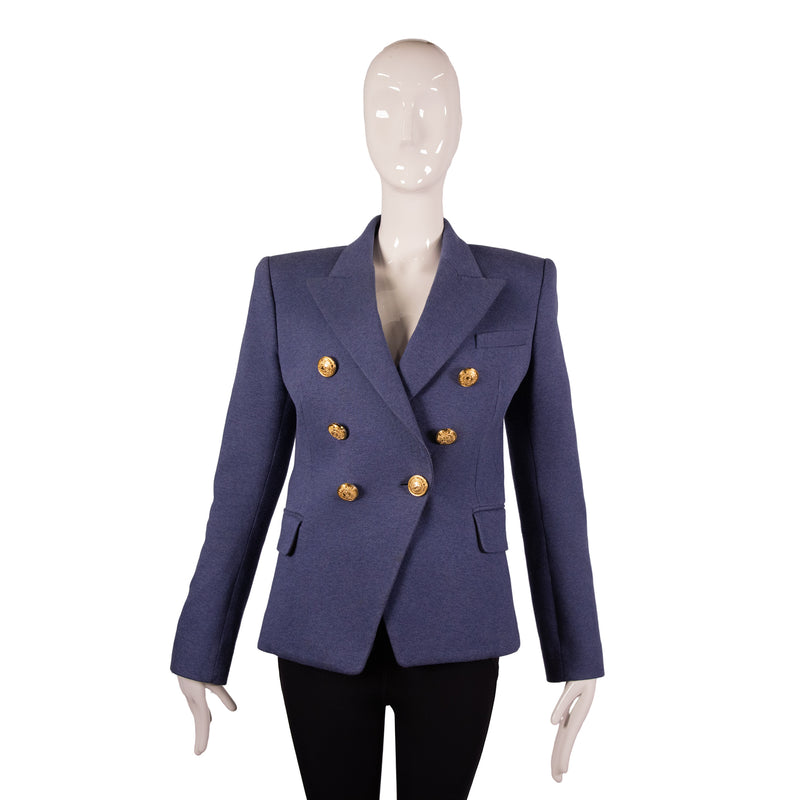 Balmain Blue Knit Shoulder Pad Blazer Size 38
