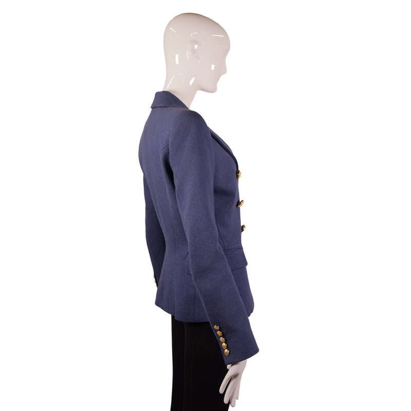 Balmain Blue Knit Shoulder Pad Blazer Size 38