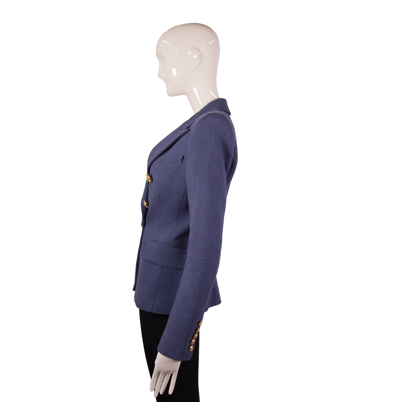 Balmain Blue Knit Shoulder Pad Blazer Size 38