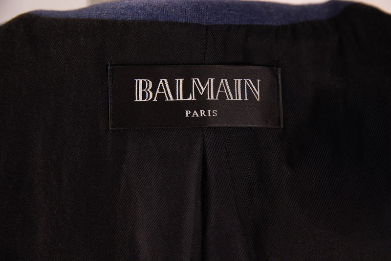 Balmain Blue Knit Shoulder Pad Blazer Size 38