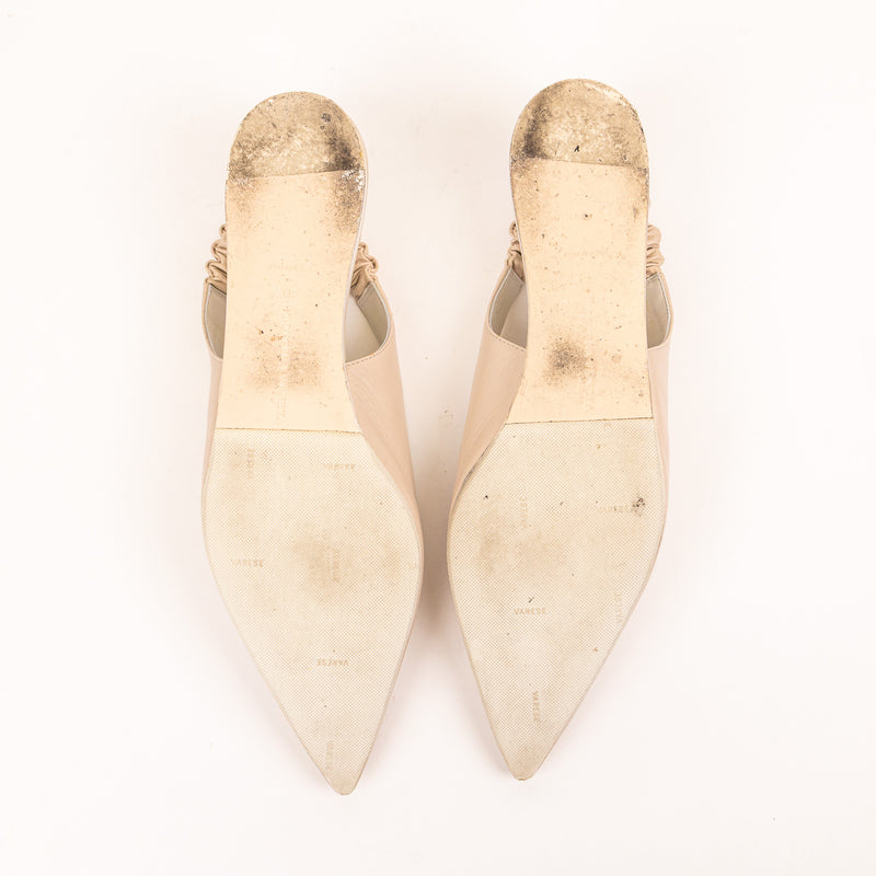 Bottega Veneta Beige Ruched Slingback Leather Flats Size 40.5