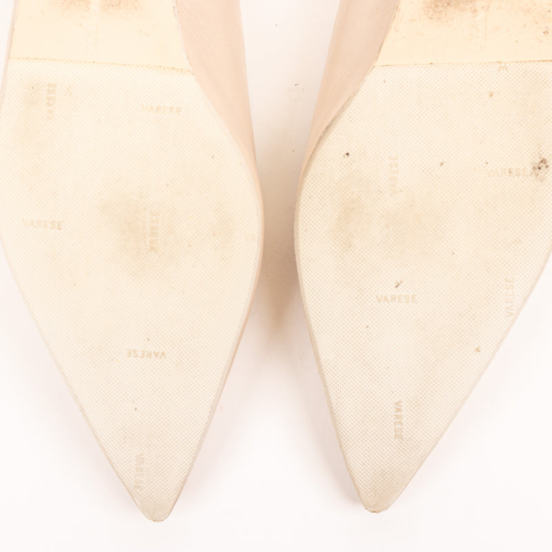 Bottega Veneta Beige Ruched Slingback Leather Flats Size 40.5