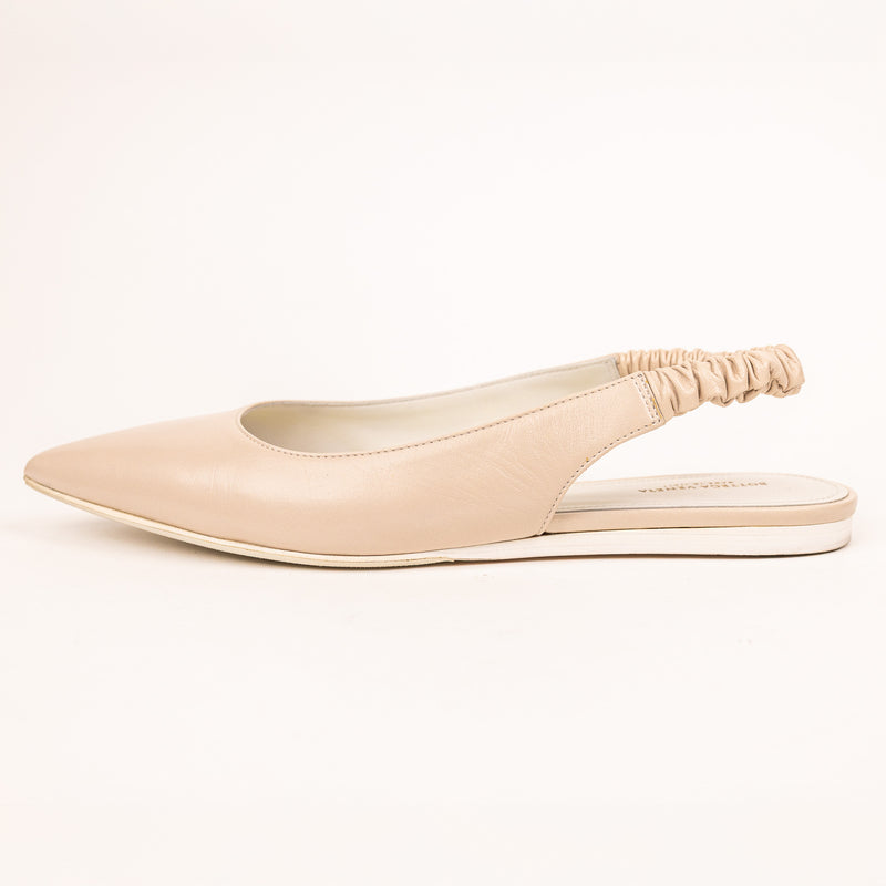 Bottega Veneta Beige Ruched Slingback Leather Flats Size 40.5