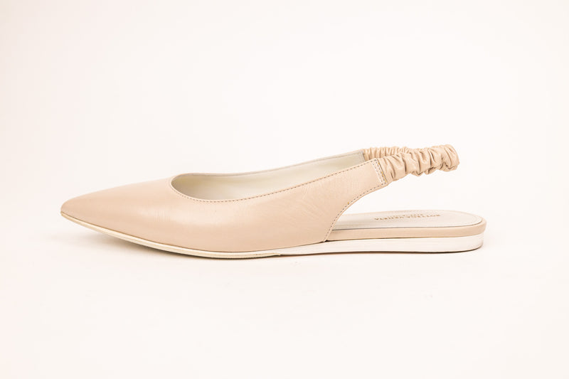Bottega Veneta Beige Ruched Slingback Leather Flats Size 40.5