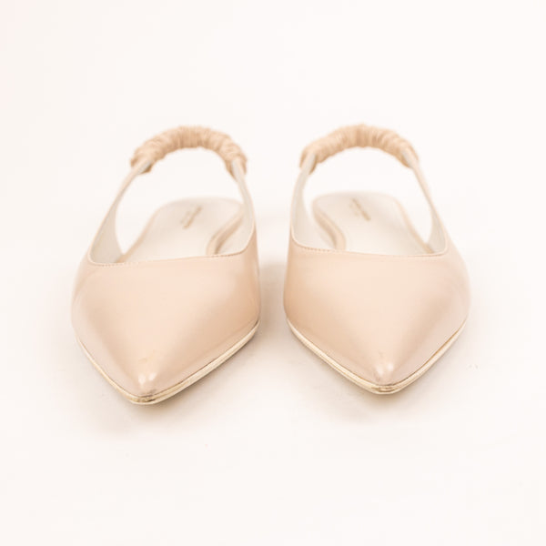 Bottega Veneta Beige Ruched Slingback Leather Flats Size 40.5