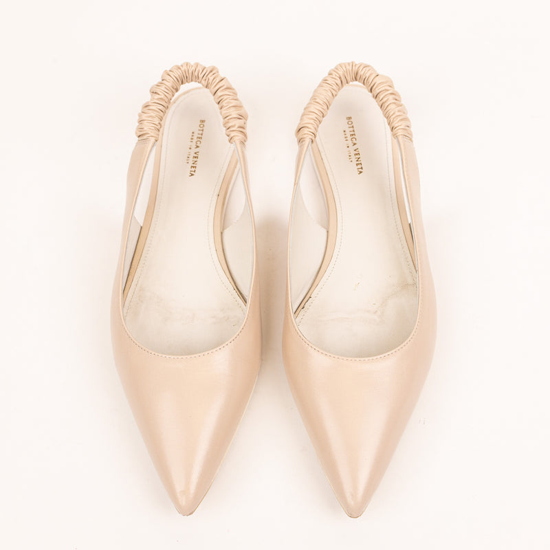 Bottega Veneta Beige Ruched Slingback Leather Flats Size 40.5