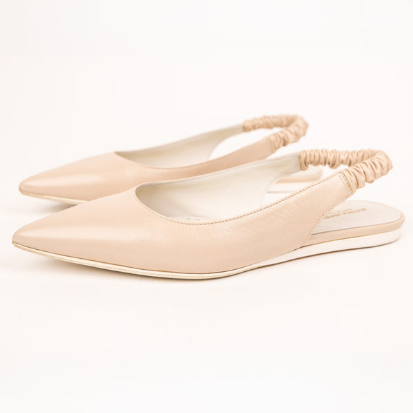Bottega Veneta Beige Ruched Slingback Leather Flats Size 40.5