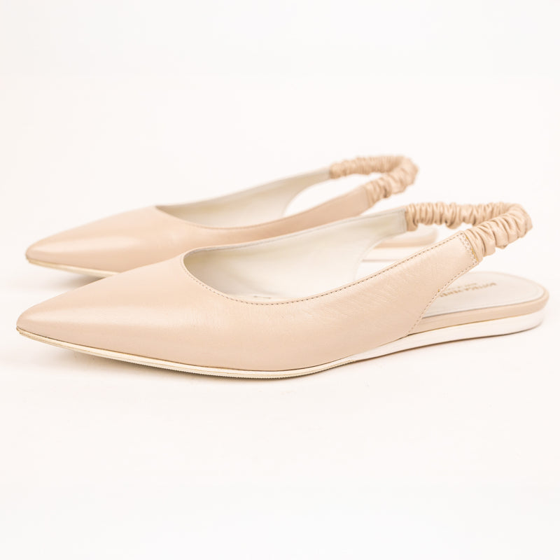 Bottega Veneta Beige Ruched Slingback Leather Flats Size 40.5