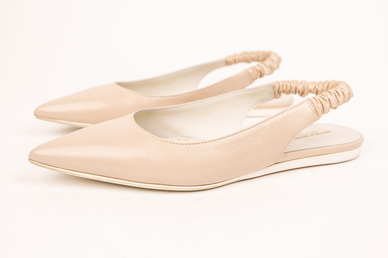 Bottega Veneta Beige Ruched Slingback Leather Flats Size 40.5