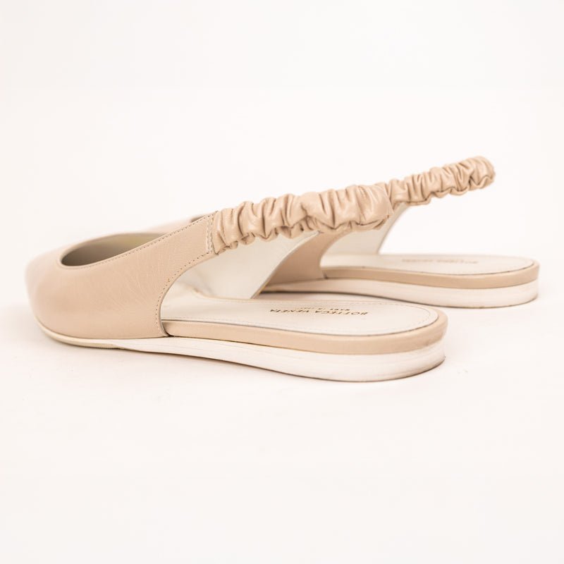 Bottega Veneta Beige Ruched Slingback Leather Flats Size 40.5