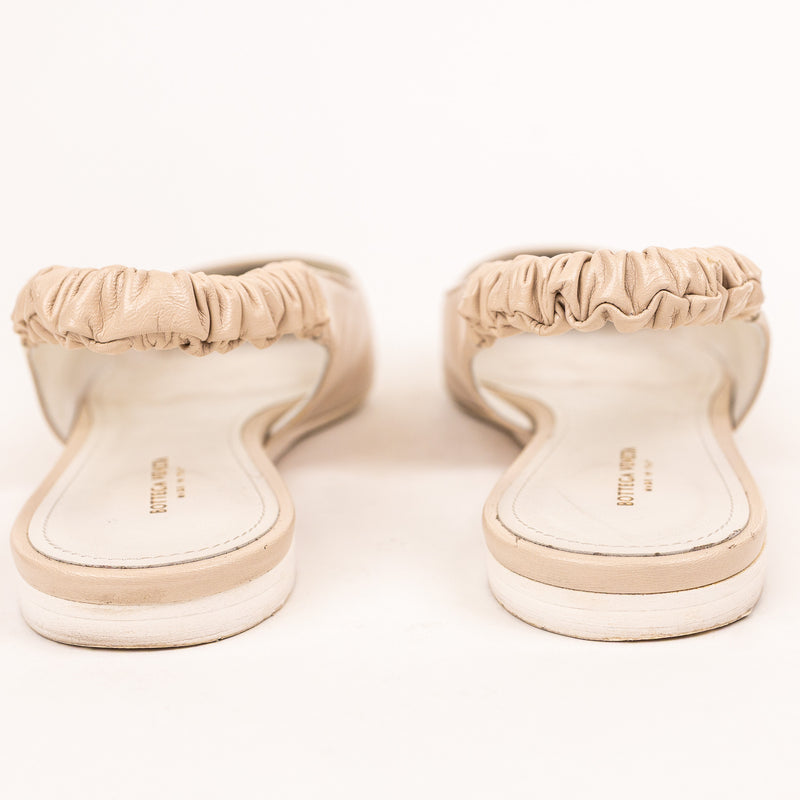 Bottega Veneta Beige Ruched Slingback Leather Flats Size 40.5